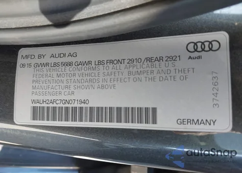 2016 Audi S6 4.0T Premium Plus z USA, uszkodzony, nr VIN WAUH2AFC7GN071940